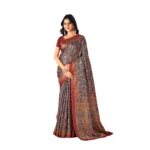 Women's Polyester Printed Saree With Unstitched Blouse 5.5Mtr (Grey)