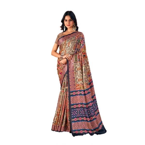 Women's Polyester Printed Saree With Unstitched Blouse 5.5Mtr (Multicolor)