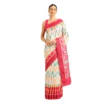 Women's Cotton Printed Saree With Unstitched Blouse 5.5Mtr (White-Pink)