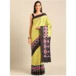 Women's Cotton Printed Saree With Unstitched Blouse 5.5Mtr (Yellow)