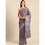 Women's Cotton Printed Saree With Unstitched Blouse 5.5Mtr (Purple)