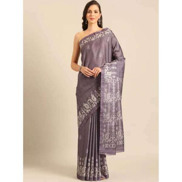 Women's Cotton Printed Saree With Unstitched Blouse 5.5Mtr (Purple)