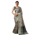 Women's Cotton Printed Saree With Unstitched Blouse 5.5Mtr (Grey)