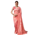 Women's Cotton Printed Saree With Unstitched Blouse 5.5Mtr (Pink)