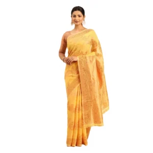 Women's Cotton Woven Design Saree With Unstitched Blouse 5.5Mtr (Yellow)