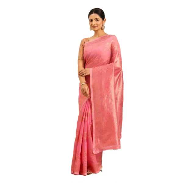 Women's Cotton Woven Design Saree With Unstitched Blouse 5.5Mtr (Pink)