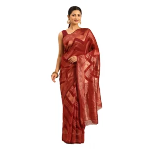 Women's Cotton Woven Design Saree With Unstitched Blouse 5.5Mtr (Maroon)