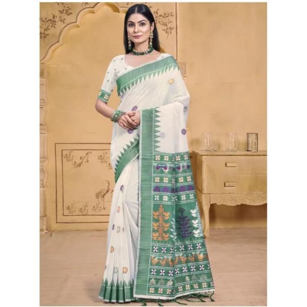 Women's Cotton Printed Saree With Unstitched Blouse 5.5Mtr (Green)