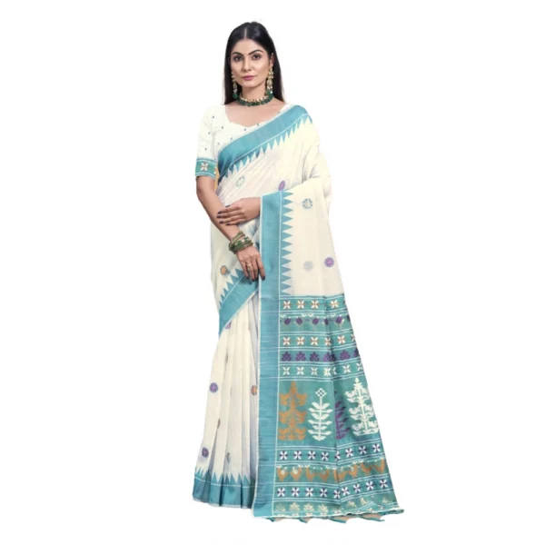 Women's Cotton Printed Saree With Unstitched Blouse 5.5Mtr (Multicolor)