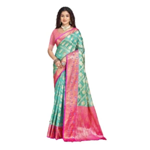 Women's Silk Woven Design Saree With Unstitched Blouse 5.5Mtr (Green)