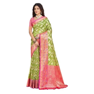 Women's Silk Woven Design Saree With Unstitched Blouse 5.5Mtr (Green)