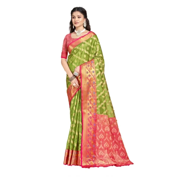 Women's Silk Woven Design Saree With Unstitched Blouse 5.5Mtr (Green)