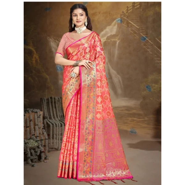 Women's Silk Woven Design Saree With Unstitched Blouse 5.5Mtr (Pink)