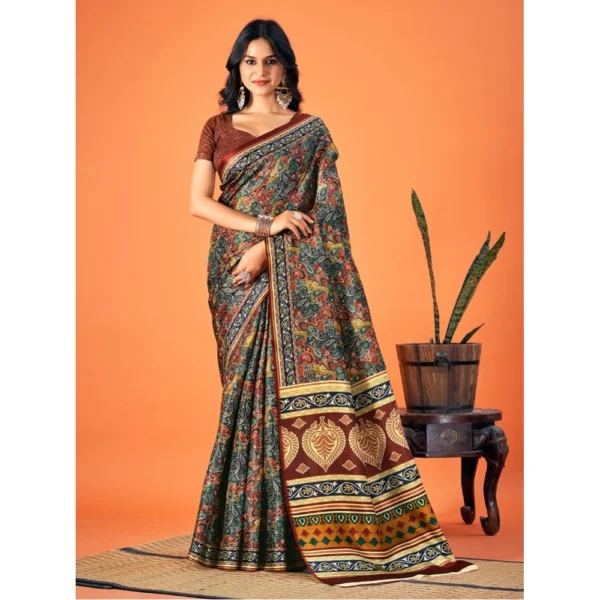 Women's Polyester Printed Saree With Unstitched Blouse 5.5Mtr (Multicolor)