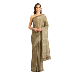 Women's Cotton Printed Saree With Unstitched Blouse 5.5Mtr (Brown)