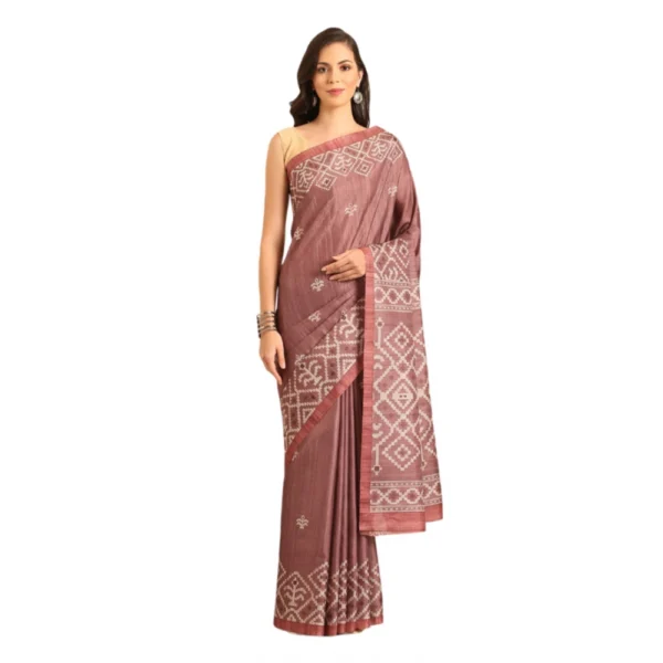 Women's Cotton Printed Saree With Unstitched Blouse 5.5Mtr (OnionPink)