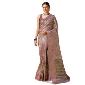 Women's Cotton Printed Saree With Unstitched Blouse 5.5Mtr (Purple)