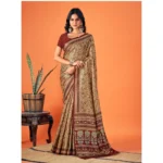 Women's Polyester Printed Saree With Unstitched Blouse 5.5Mtr (Brown)