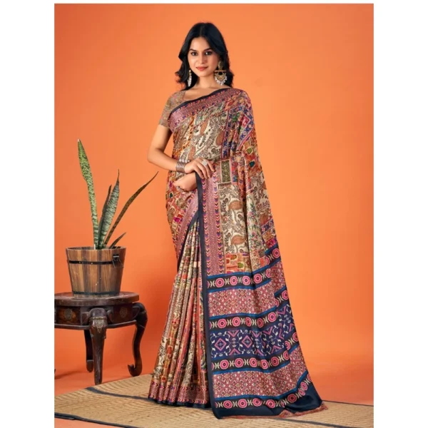 Women's Polyester Printed Saree With Unstitched Blouse 5.5Mtr (Multicolor)