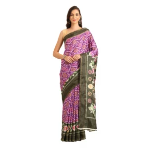 Women's Cotton Printed Saree With Unstitched Blouse 5.5Mtr (Purple)