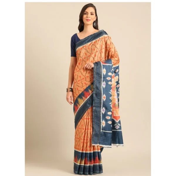 Women's Cotton Printed Saree With Unstitched Blouse 5.5Mtr (Mustard)