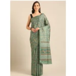 Women's Cotton Printed Saree With Unstitched Blouse 5.5Mtr (Green)