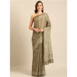 Women's Cotton Printed Saree With Unstitched Blouse 5.5Mtr (Brown)