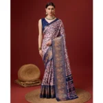 Women's Cotton Printed Saree With Unstitched Blouse 5.5Mtr (Blue)