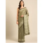 Women's Cotton Printed Saree With Unstitched Blouse 5.5Mtr (Olive-green)