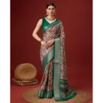 Women's Cotton Printed Saree With Unstitched Blouse 5.5Mtr (Green)