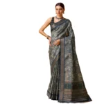 Women's Cotton Printed Saree With Unstitched Blouse 5.5Mtr (Blue)