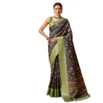 Women's Cotton Printed Saree With Unstitched Blouse 5.5Mtr (Multicolor)