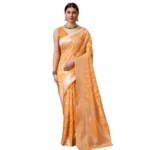 Women's Cotton Woven Design Saree With Unstitched Blouse 5.5Mtr (Orange)