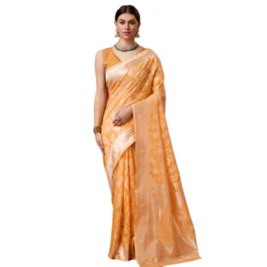 Women's Cotton Woven Design Saree With Unstitched Blouse 5.5Mtr (Orange)