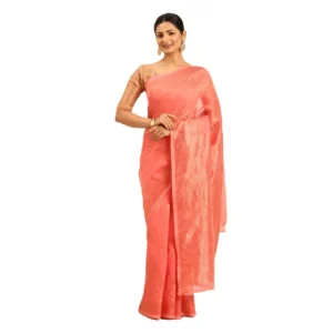 Women's Cotton Woven Design Saree With Unstitched Blouse 5.5Mtr (Peach)