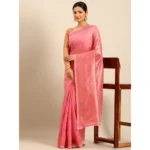 Women's Cotton Woven Design Saree With Unstitched Blouse 5.5Mtr (Pink)