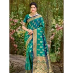 Women's Silk Woven Design Saree With Unstitched Blouse 5.5Mtr (Teal-Green)