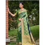 Women's Silk Woven Design Saree With Unstitched Blouse 5.5Mtr (Green)