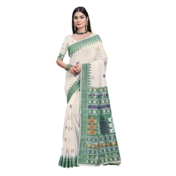 Women's Cotton Printed Saree With Unstitched Blouse 5.5Mtr (Green)