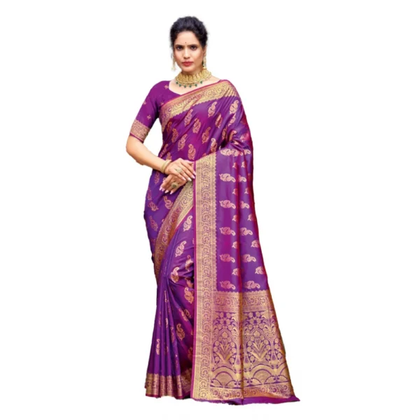 Women's Silk Woven Design Saree With Unstitched Blouse 5.5Mtr (Magenta)