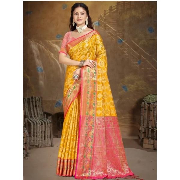 Women's Silk Woven Design Saree With Unstitched Blouse 5.5Mtr (Yellow)