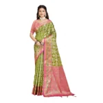 Women's Silk Woven Design Saree With Unstitched Blouse 5.5Mtr (Green)