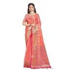 Women's Silk Woven Design Saree With Unstitched Blouse 5.5Mtr (Pink)