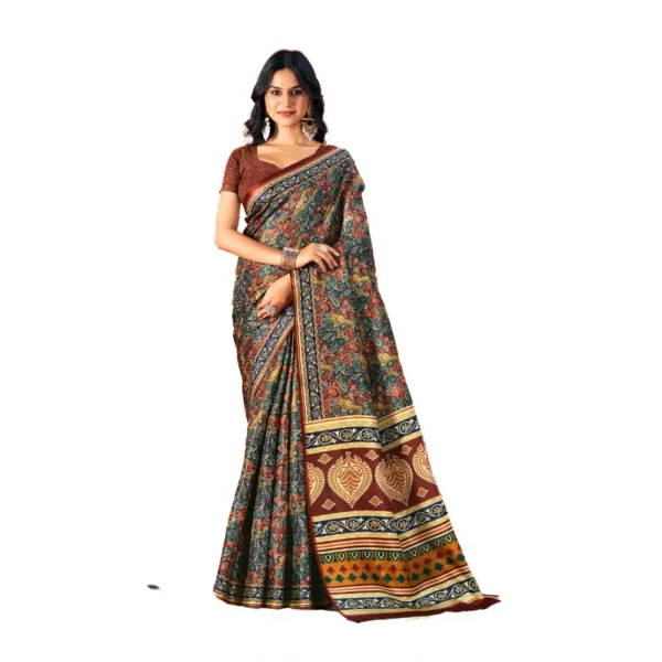 Women's Polyester Printed Saree With Unstitched Blouse 5.5Mtr (Multicolor)