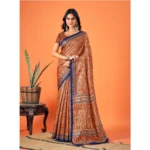 Women's Polyester Printed Saree With Unstitched Blouse 5.5Mtr (Multicolor)