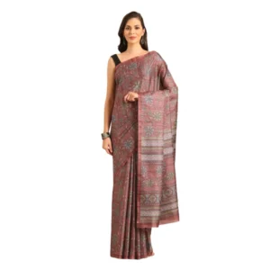 Women's Cotton Printed Saree With Unstitched Blouse 5.5Mtr (Pink)