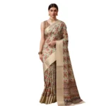 Women's Cotton Printed Saree With Unstitched Blouse 5.5Mtr (White-Red)