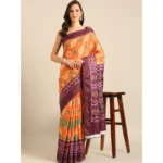 Women's Cotton Printed Saree With Unstitched Blouse 5.5Mtr (Orange)