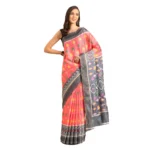 Women's Cotton Printed Saree With Unstitched Blouse 5.5Mtr (Pink-Grey)