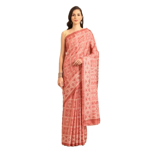 Women's Cotton Printed Saree With Unstitched Blouse 5.5Mtr (Peach)